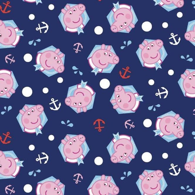 Hovedbilde Bomullspoplin, Peppa Gris Maritim blå