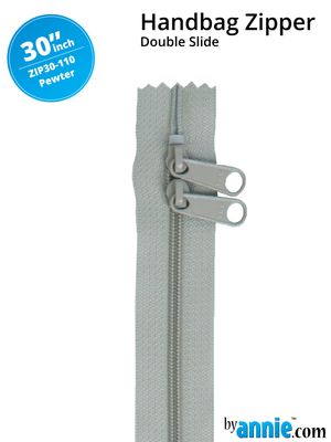 By Annie Handbag Zipper PEWTER double slide,30