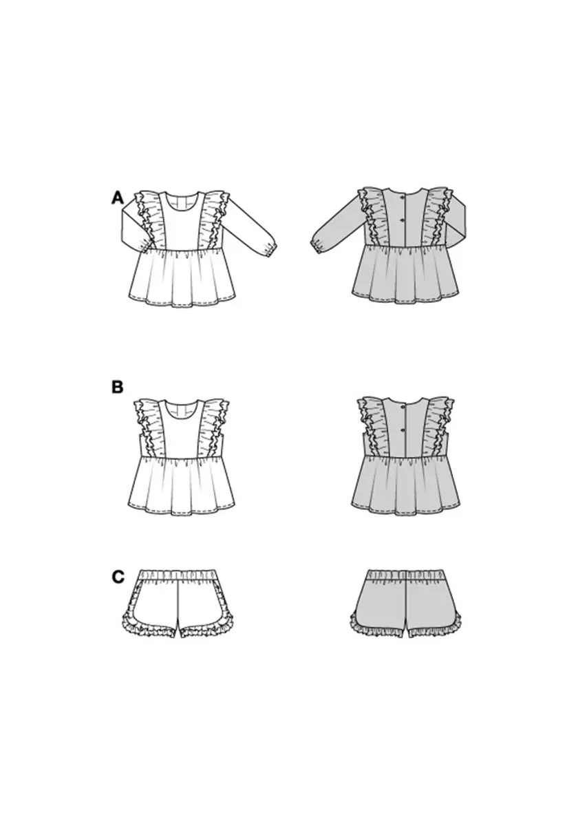 9190 - Burda - shorts & bluse m/ rysjer
