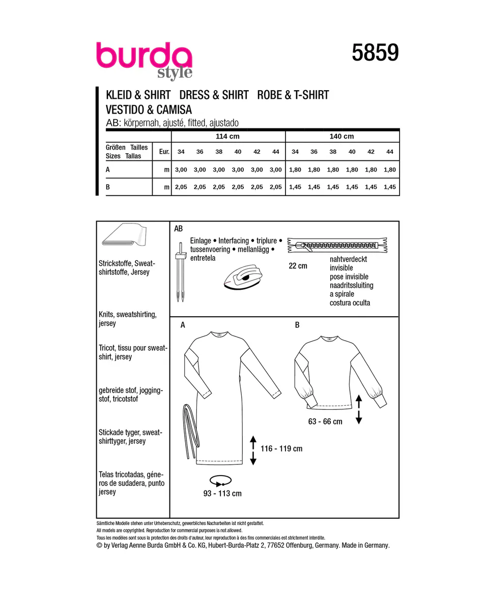 Burda 5859 - Kjole & Genser str. 34-44