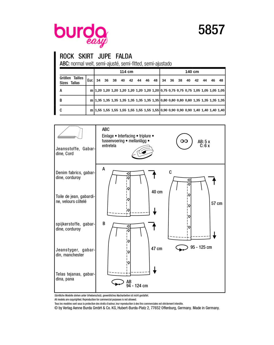 Burda 5857 - Skjrt str. 34-48