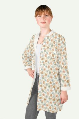 Bomullspoplin, printed leaves, offwhite