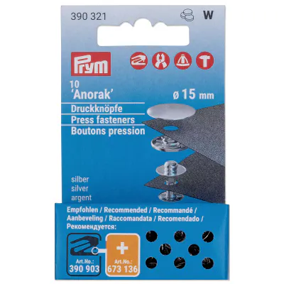 Prym - Refill Anorak Trykknapper 15mm Sølv 390321