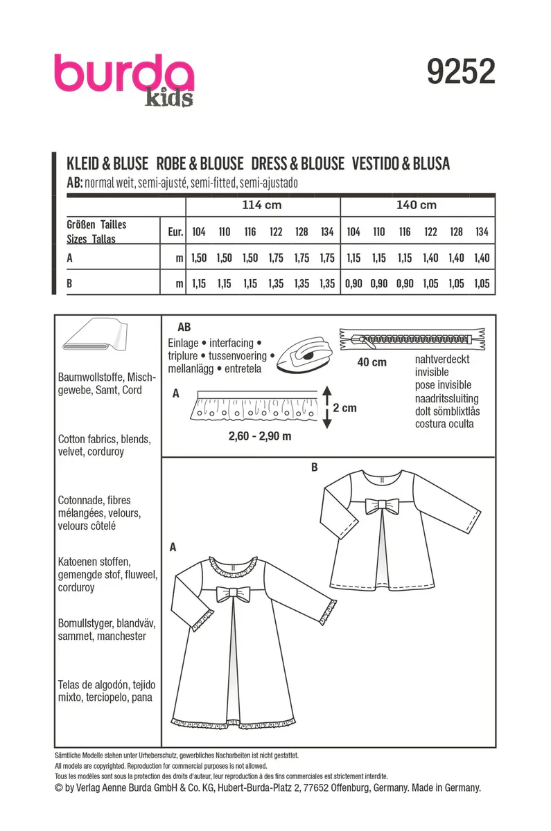 Burda mnster 9252 - Kjole m/slyfe